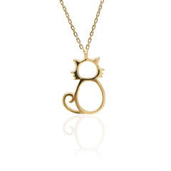 14K Gold Cat Necklace