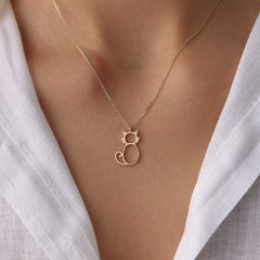 14K Gold Cat Necklace