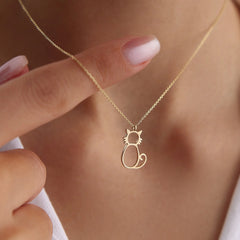 14K Gold Cat Necklace