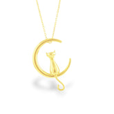 14 Ayar Altın Kedi ve Ay Kolye