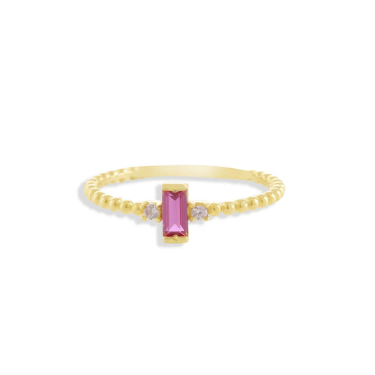 14 Ayar Altın Pembe Taşlı Minimal Yüzük