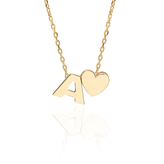14 Ayar Altın Kalp Harf Kolye