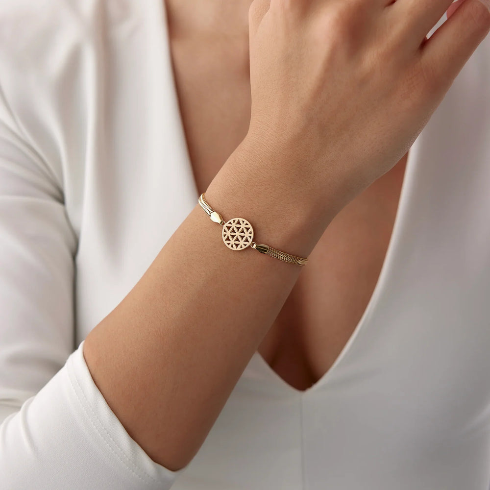 14 Ayar Altın Yaşam Çiçeği Balıksırtı Bileklik