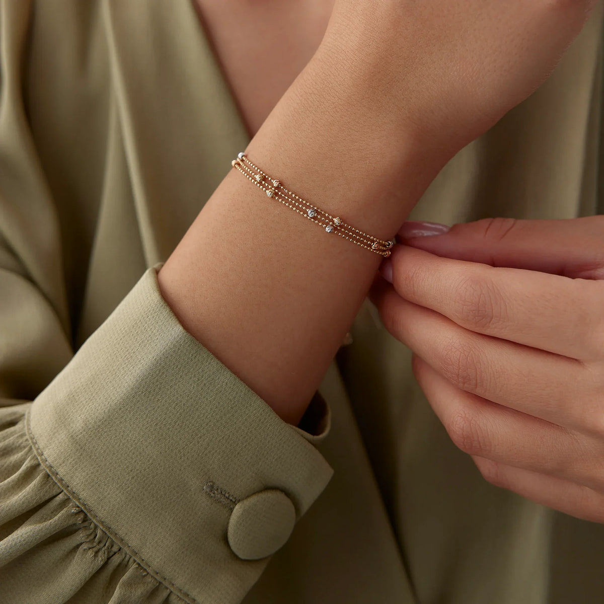 14 Ayar Altın Üç Sıralı Dorika Bileklik