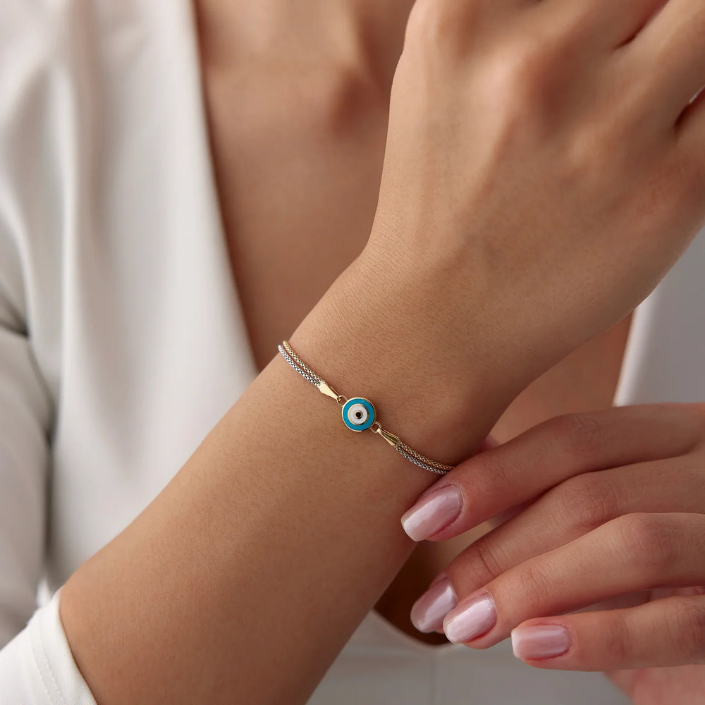 14 Ayar Altın Sıralı Çift Renk Göz Bileklik