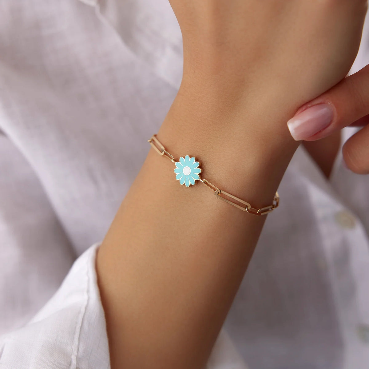 14 Ayar Altın Mineli Çiçek Ataç Bileklik