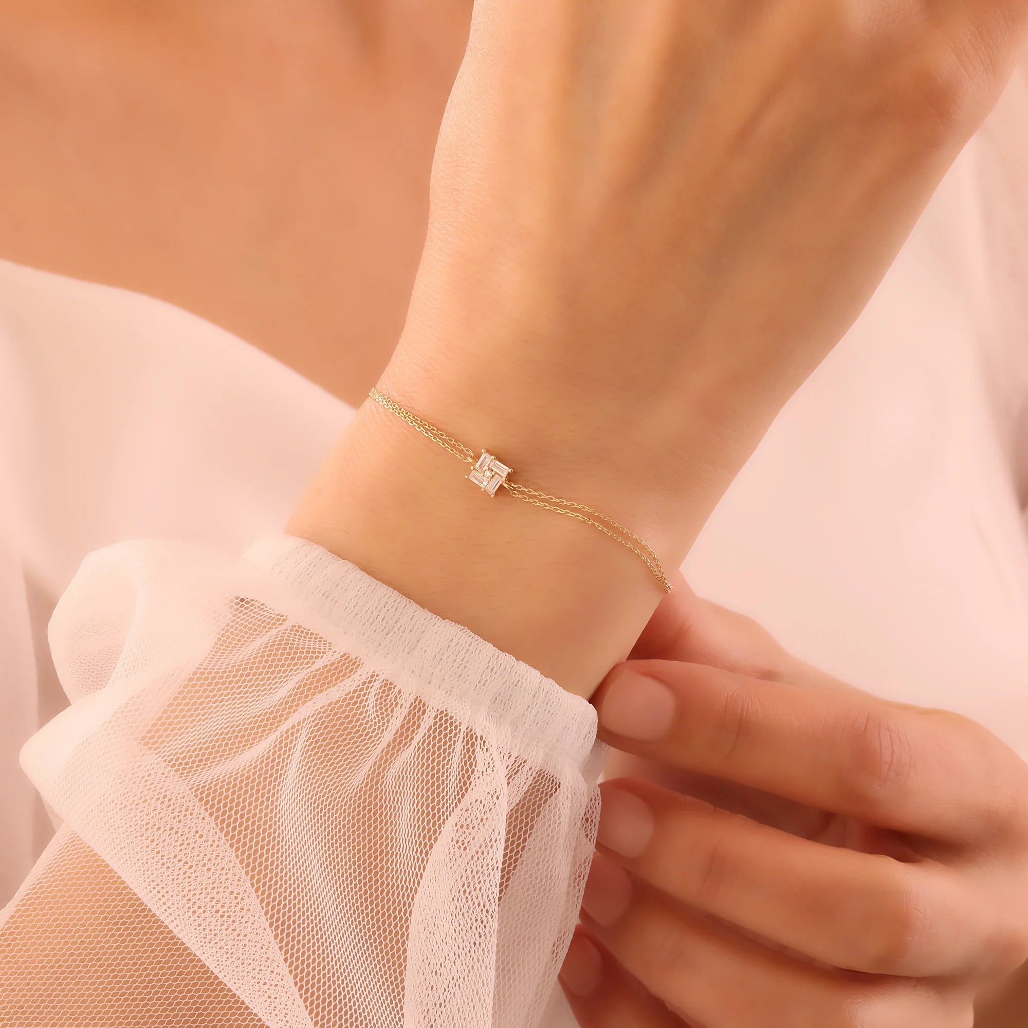 14 Ayar Altın İkili Zincir Baget Bileklik