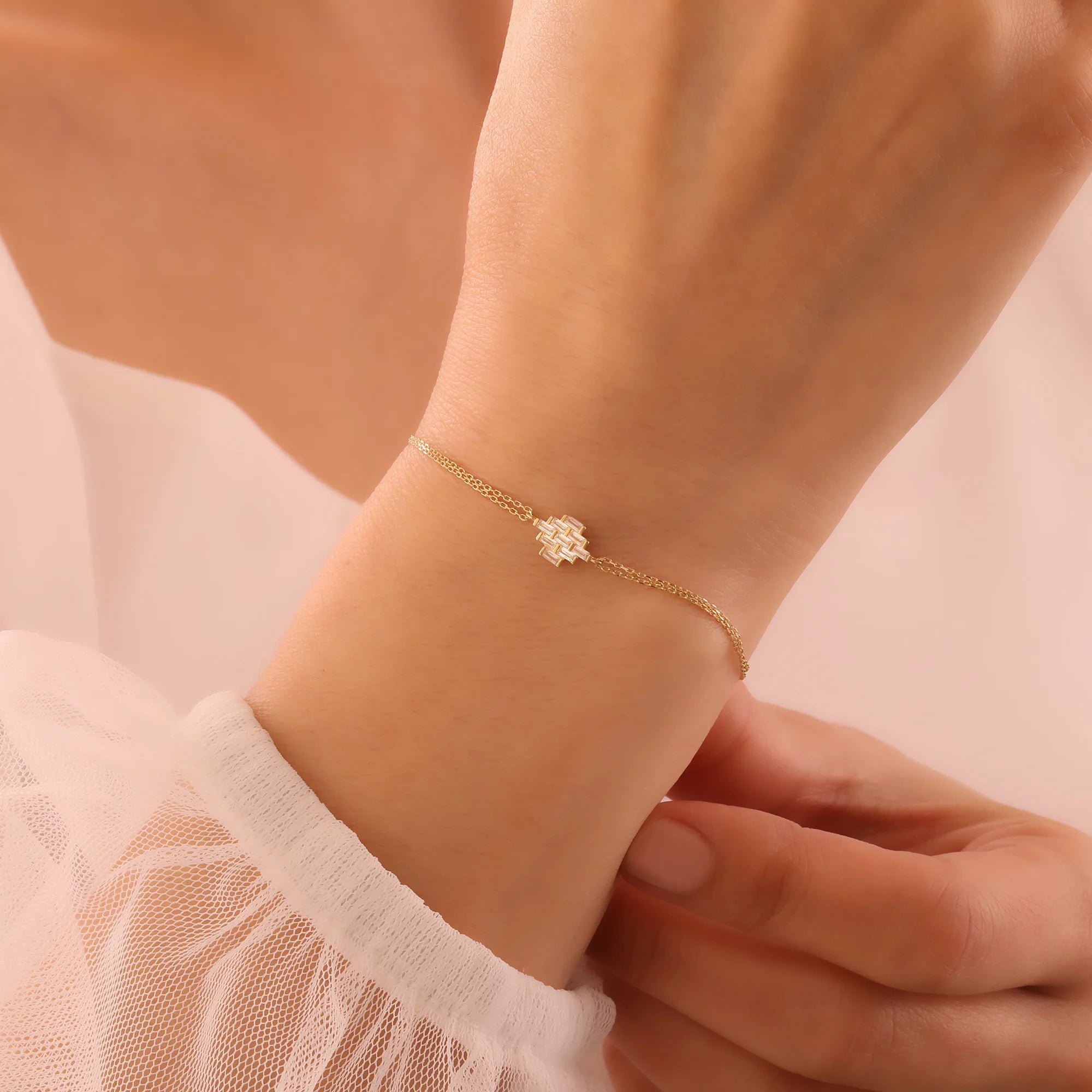 14 Ayar Altın Baget Mozaik Bileklik