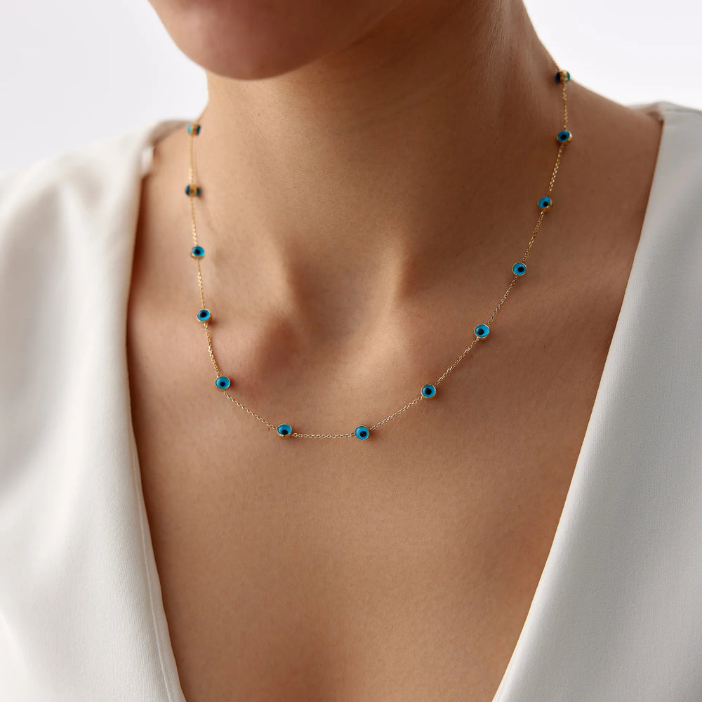 14 Ayar Altın Nazar Boncuklu Kolye