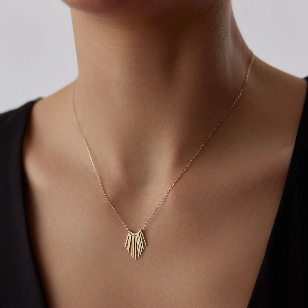 14 Ayar Altın Sıralı Çubuk Kolye