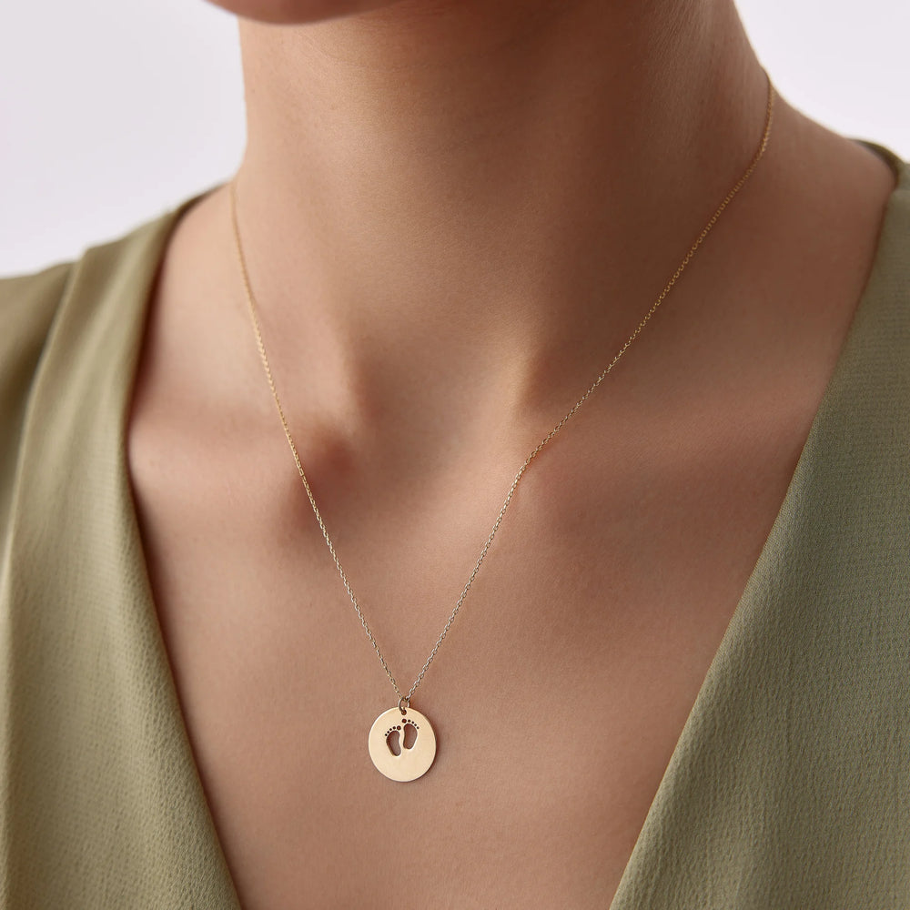 14 Ayar Altın Ayak İzi Kolye