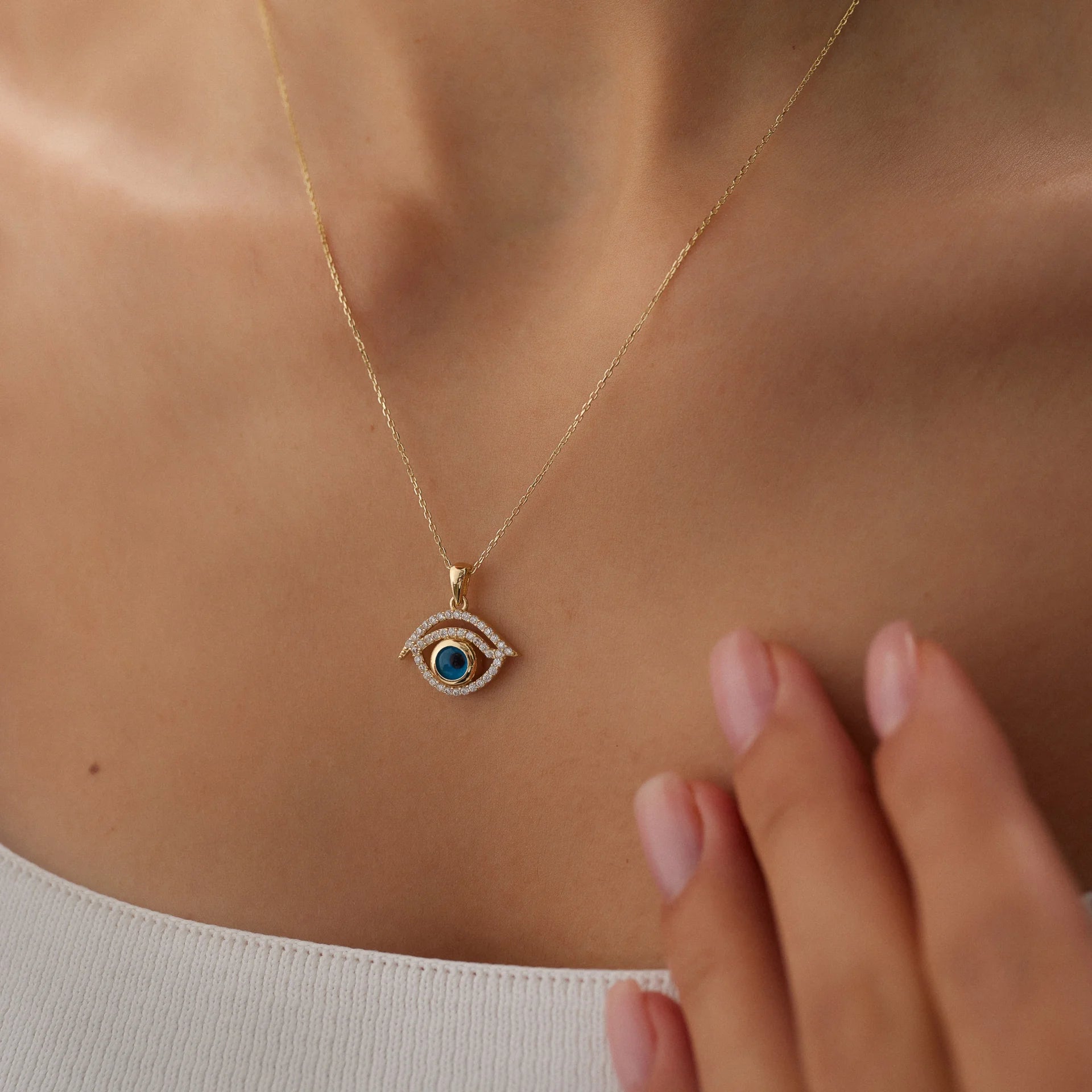 14 Ayar Altın Nazar Boncuklu Göz Kolye