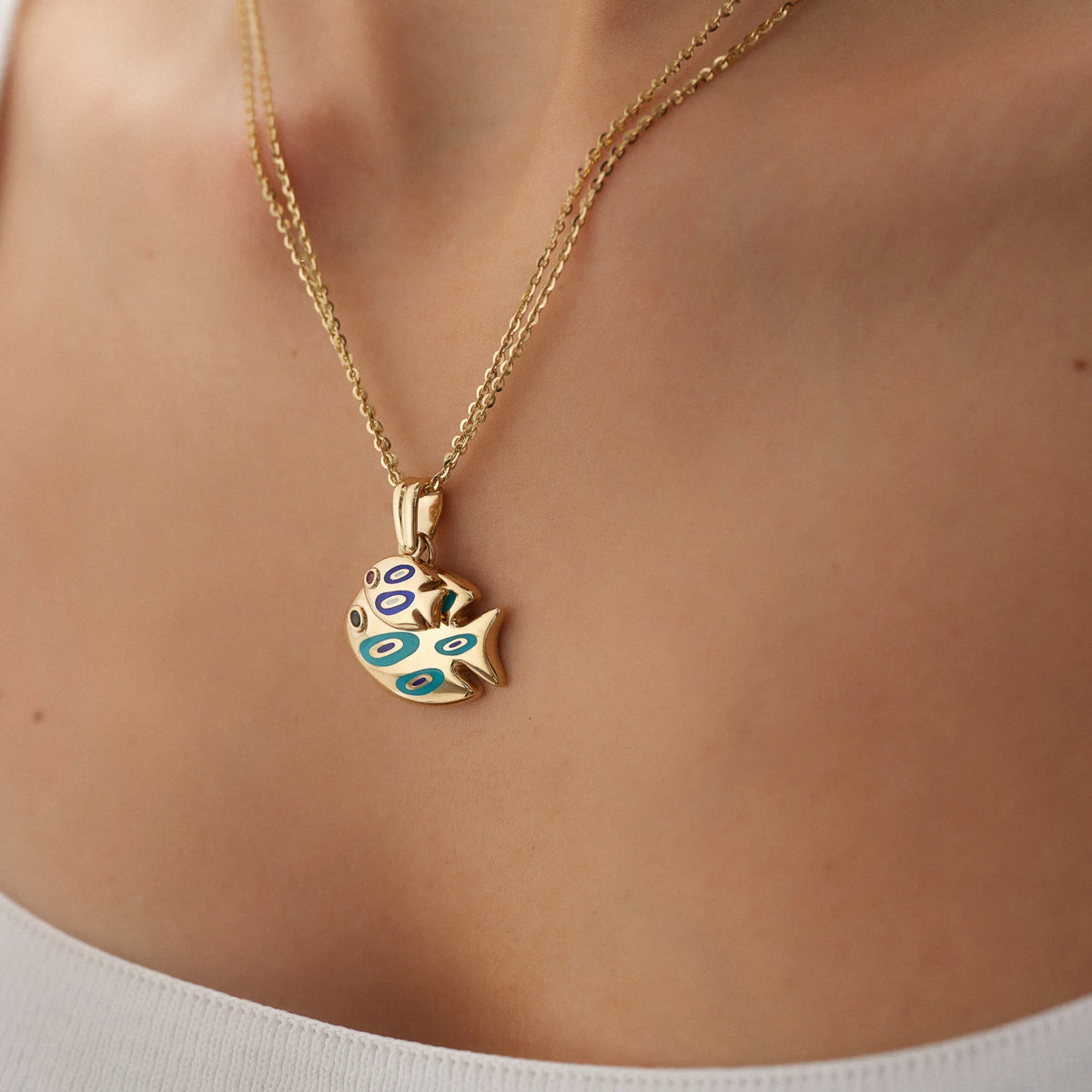 14 Ayar Altın İkili Balık Kolye