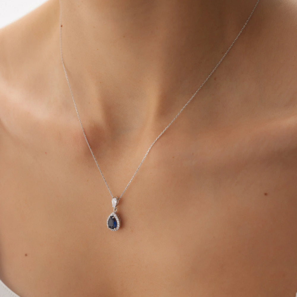 14 Ayar Altın Damla Safir Kolye