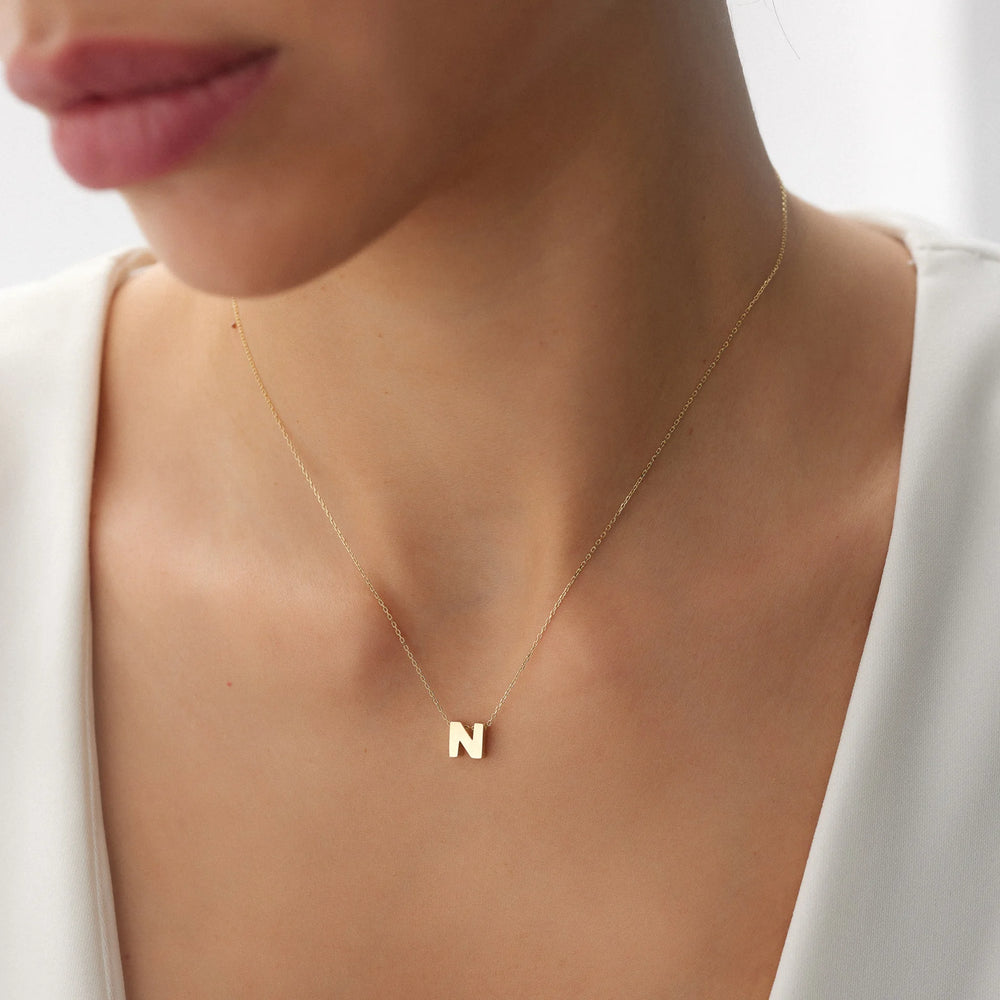 14 Ayar Altın 3D Harf (N) Kolye