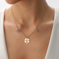 14 Ayar Altın Kalp & Yonca & Göz Kolye