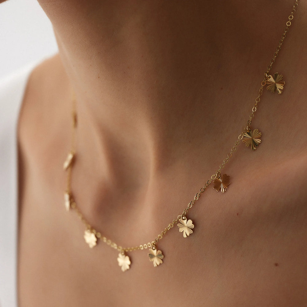 14 Ayar Altın Çoklu Yonca Kolye