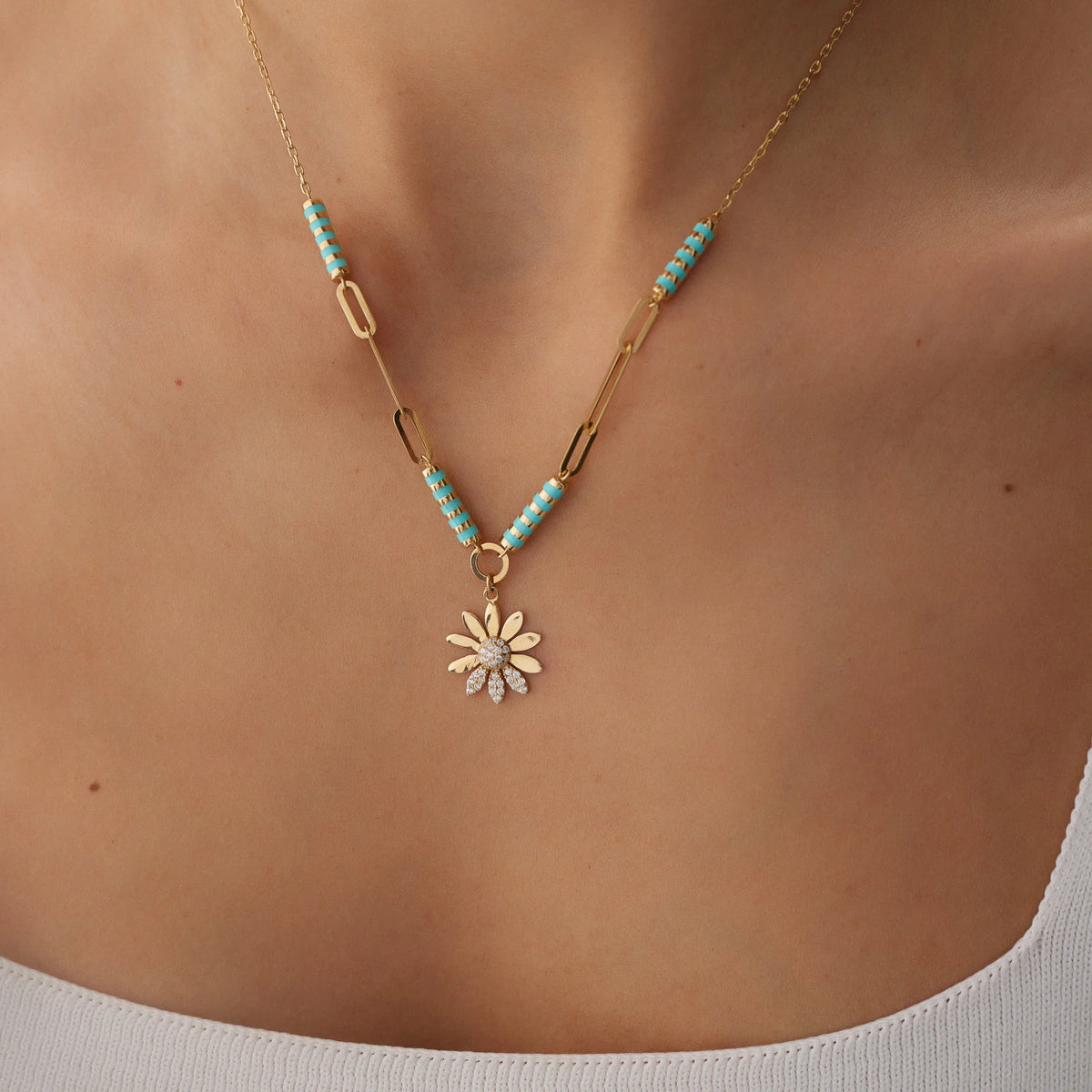 14 Ayar Altın Papatya Kolye