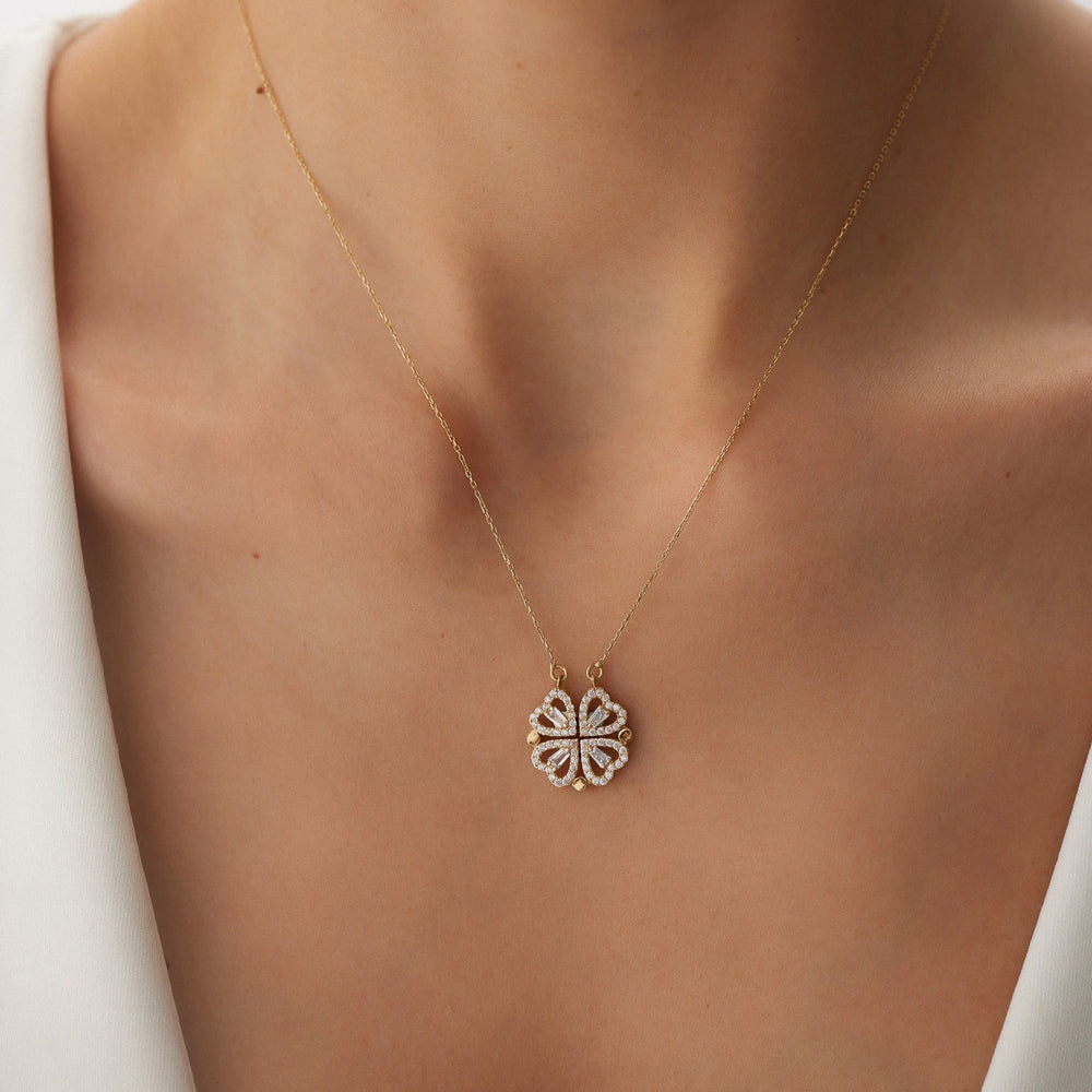 14 Ayar Altın Yonca & Kalp Kolye