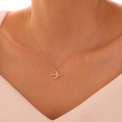 14 Ayar Altın Uçak Kolye