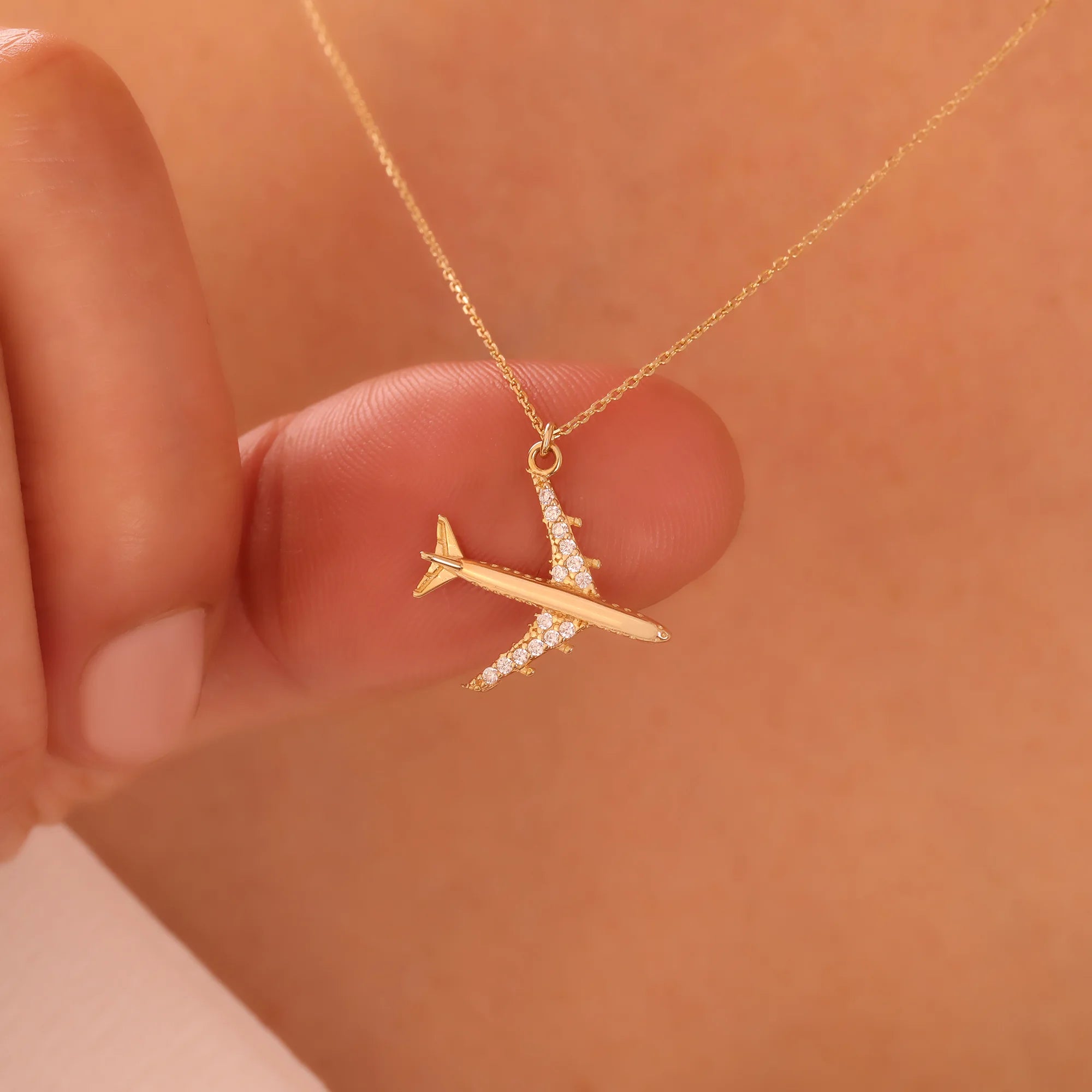 14 Ayar Altın Uçak Kolye