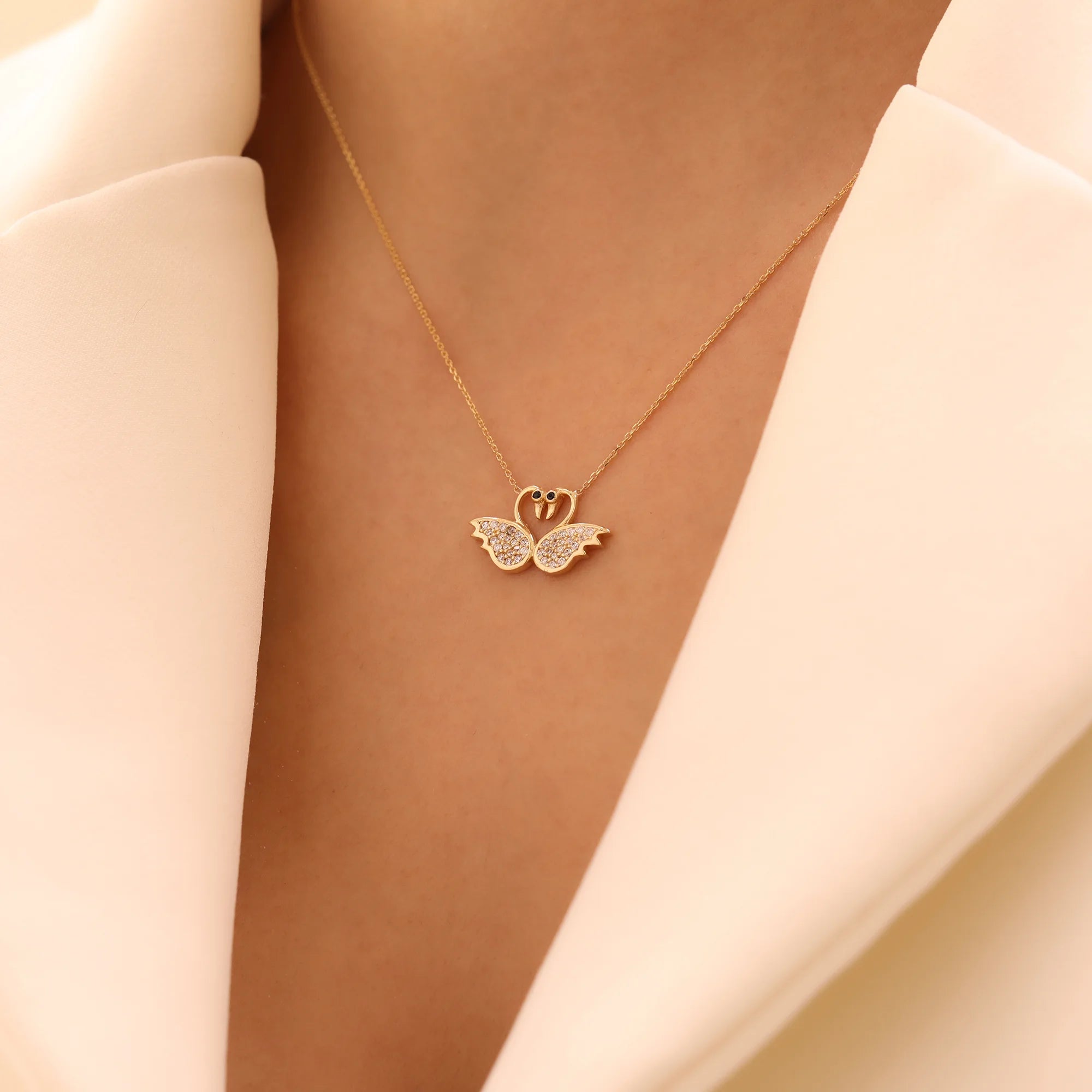 14 Ayar Altın Aşk Kuğuları Kolye