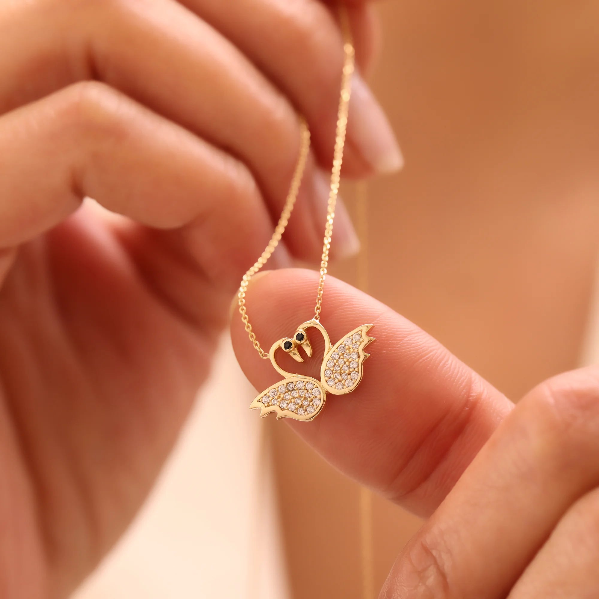 14 Ayar Altın Aşk Kuğuları Kolye