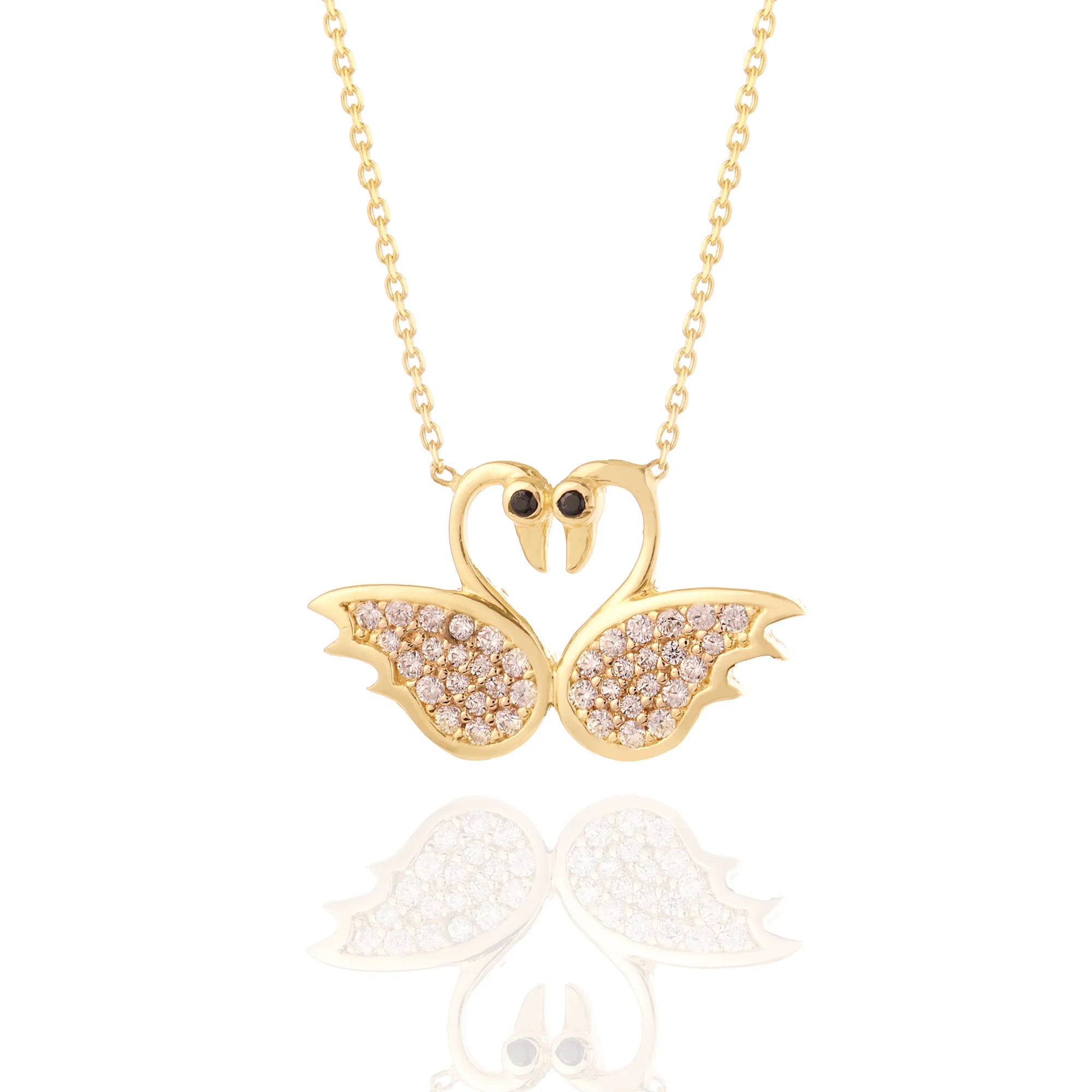 14 Ayar Altın Aşk Kuğuları Kolye