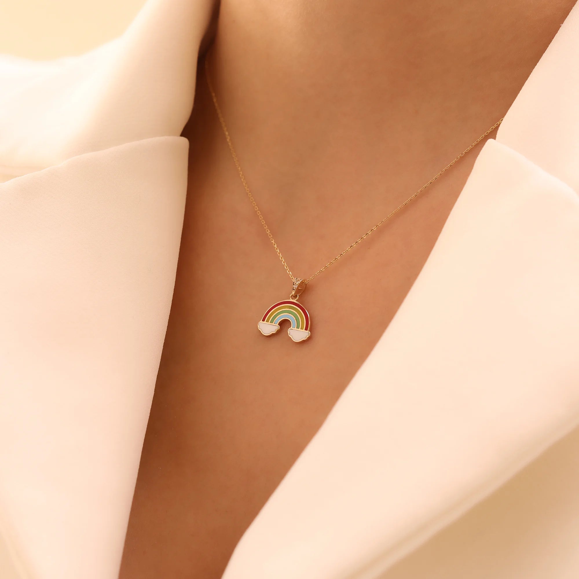 14 Ayar Altın Gökkuşağı Kolye