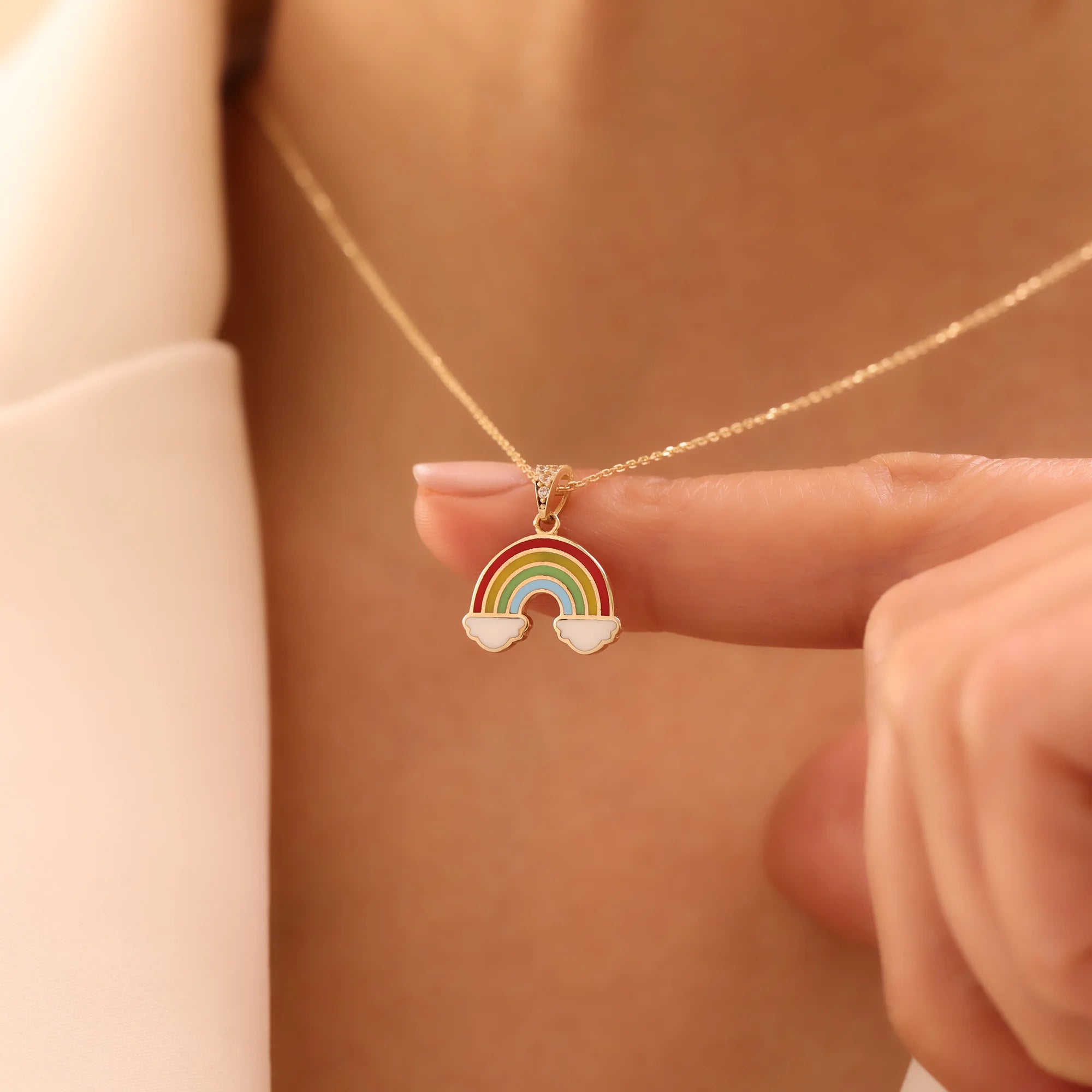 14 Ayar Altın Gökkuşağı Kolye