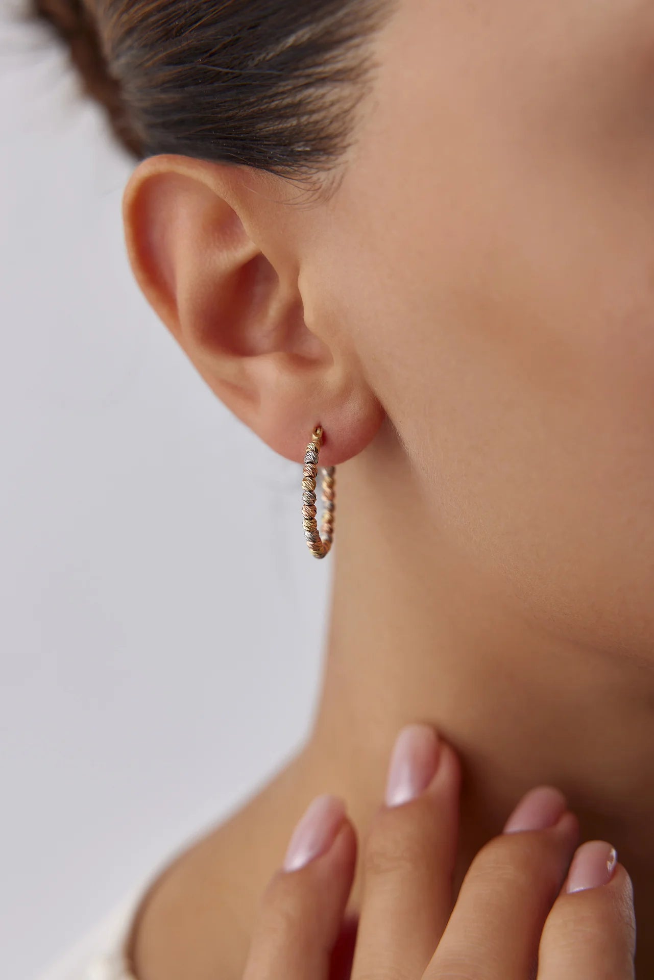 14 Ayar Altın Üç Renk Dorika Toplu Halka Küpe