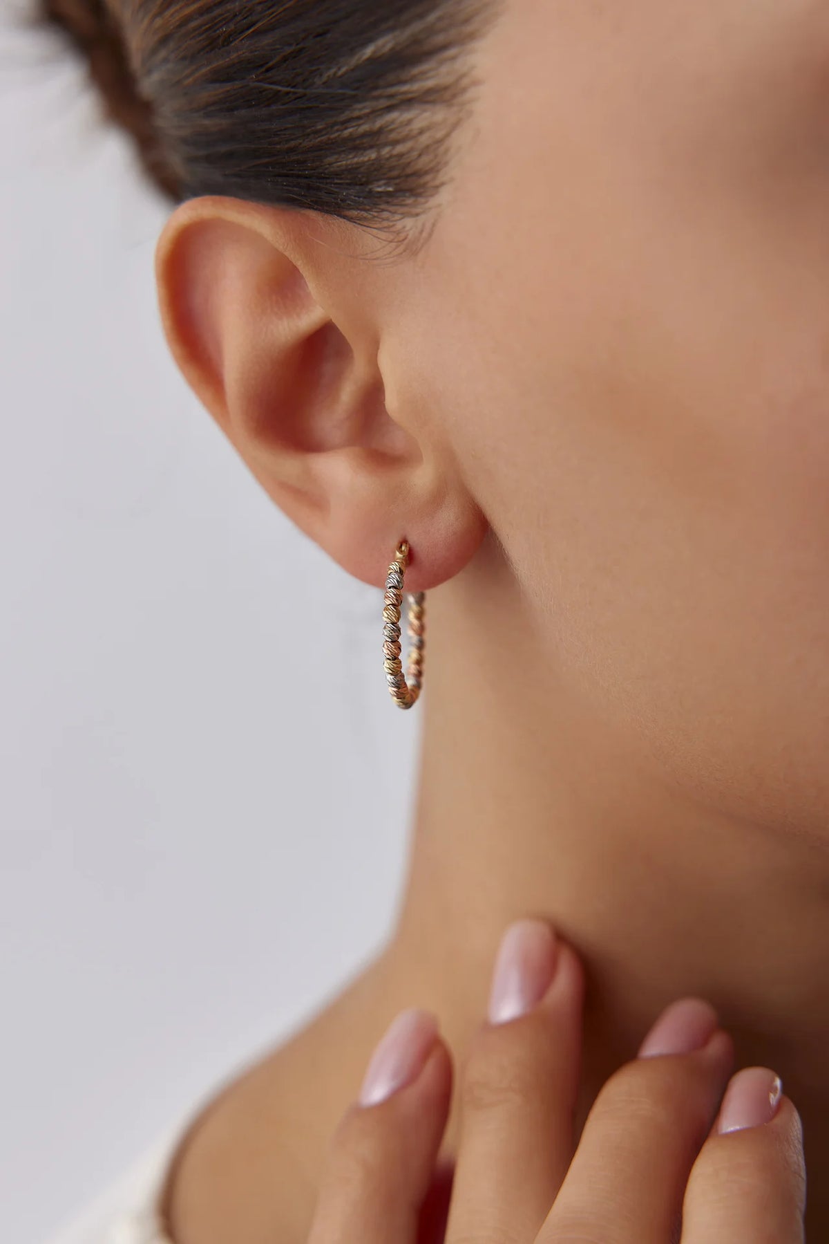 14 Ayar Altın Üç Renk Dorika Toplu Halka Küpe