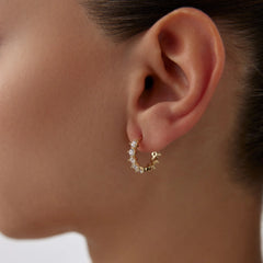 14 Ayar Altın Dört Tırnak Taşlı Halka Küpe