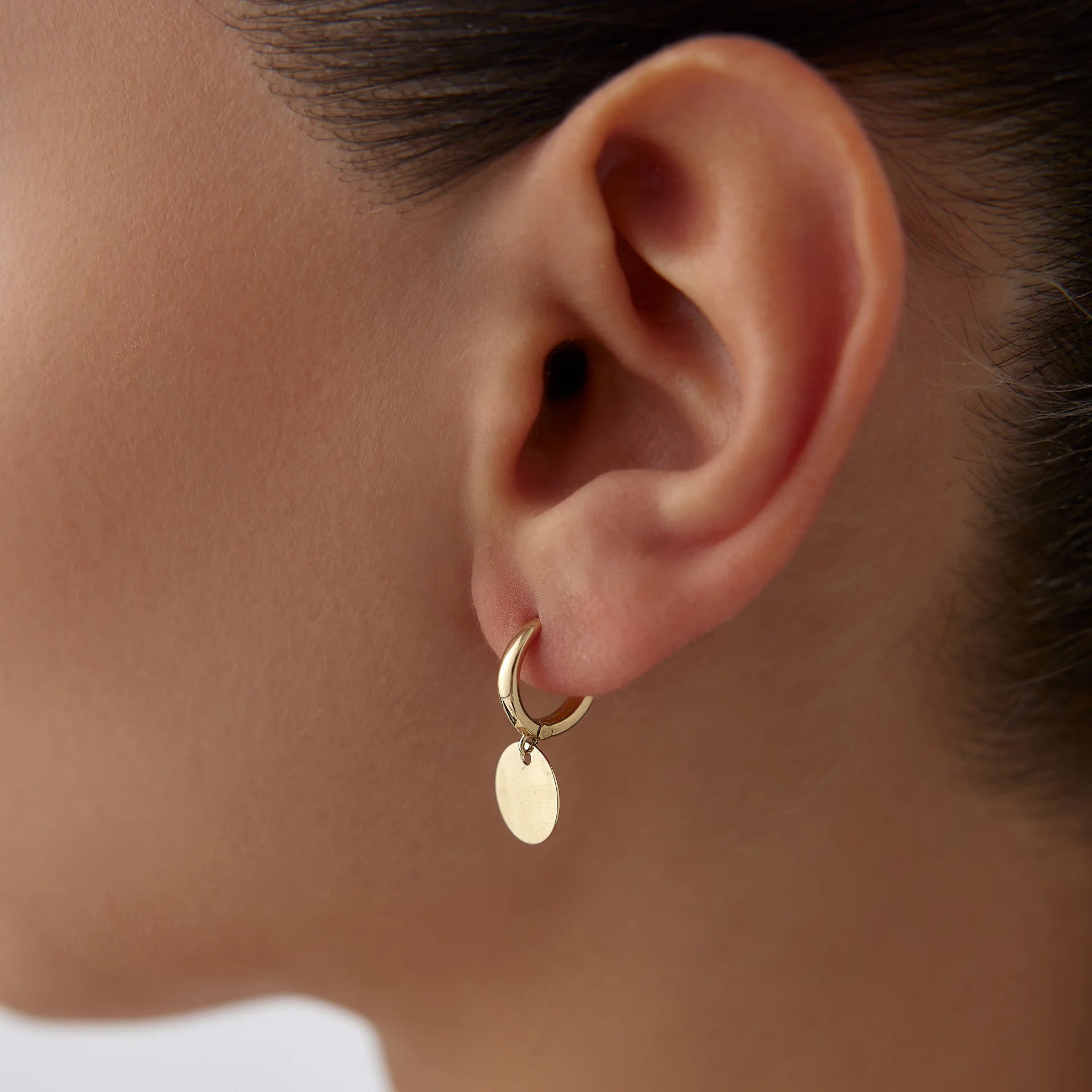 14 Ayar Altın Plaka Sallantılı Halka Küpe