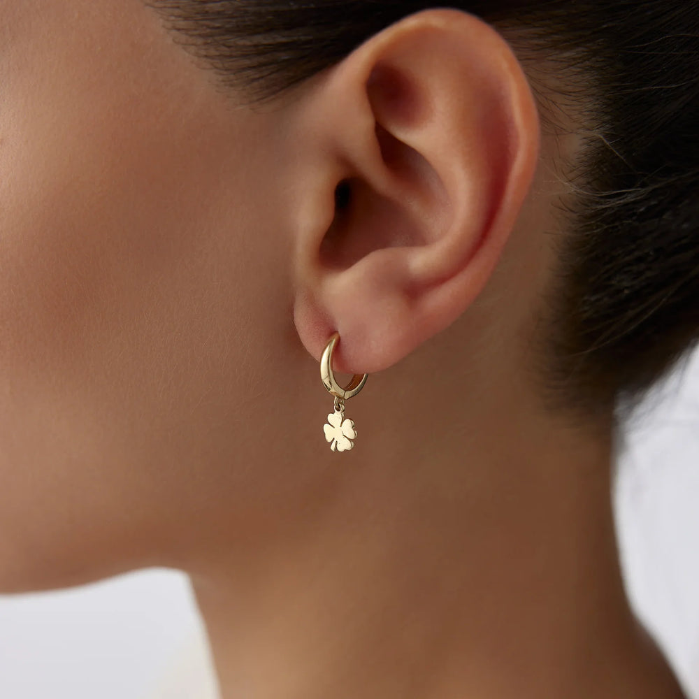 14 Ayar Altın Yonca Sallantılı Halka Küpe