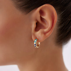 14 Ayar Altın Mavi Mineli Halka Küpe