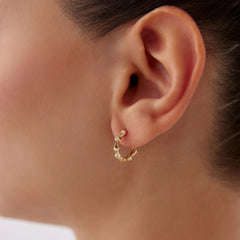 14 Ayar Altın Taşlı Prizma Halka Küpe