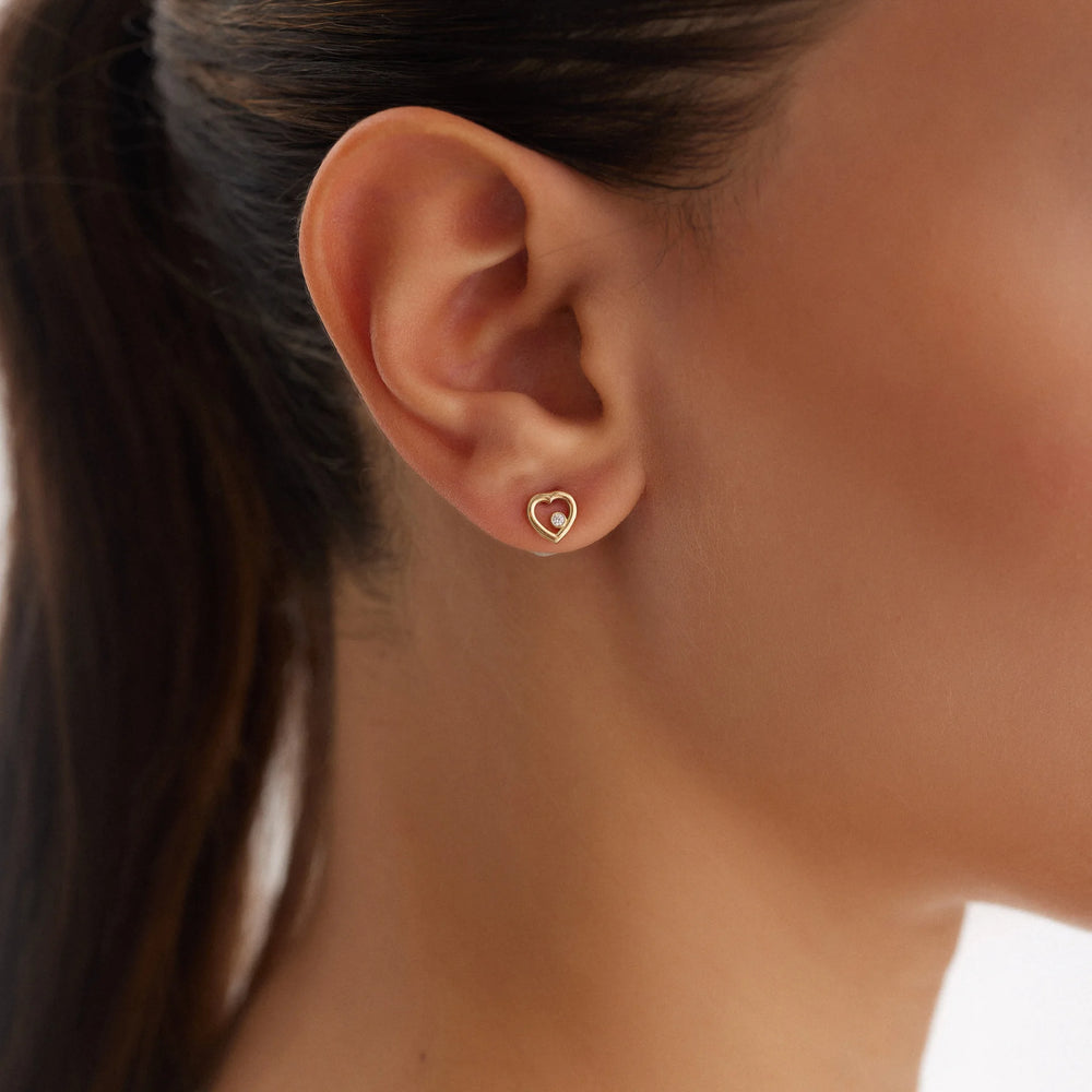 14 Ayar Altın Taşlı Kalp Küpe