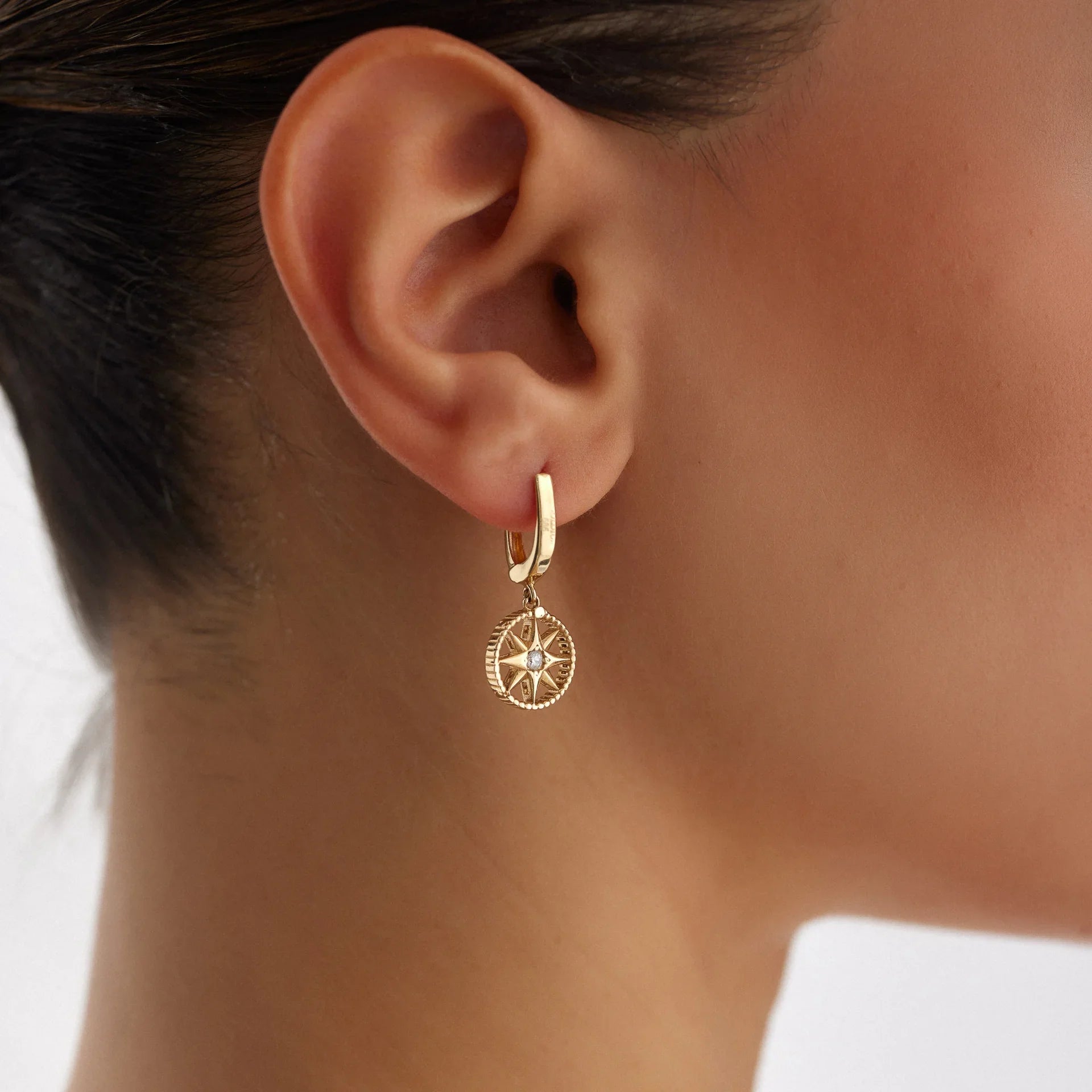 14 Ayar Altın Kutup Yıldızı Sallantılı Halka Küpe