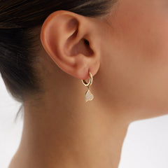14K Gold Heart-Shaped Dangle Hoop Earrings with Stones