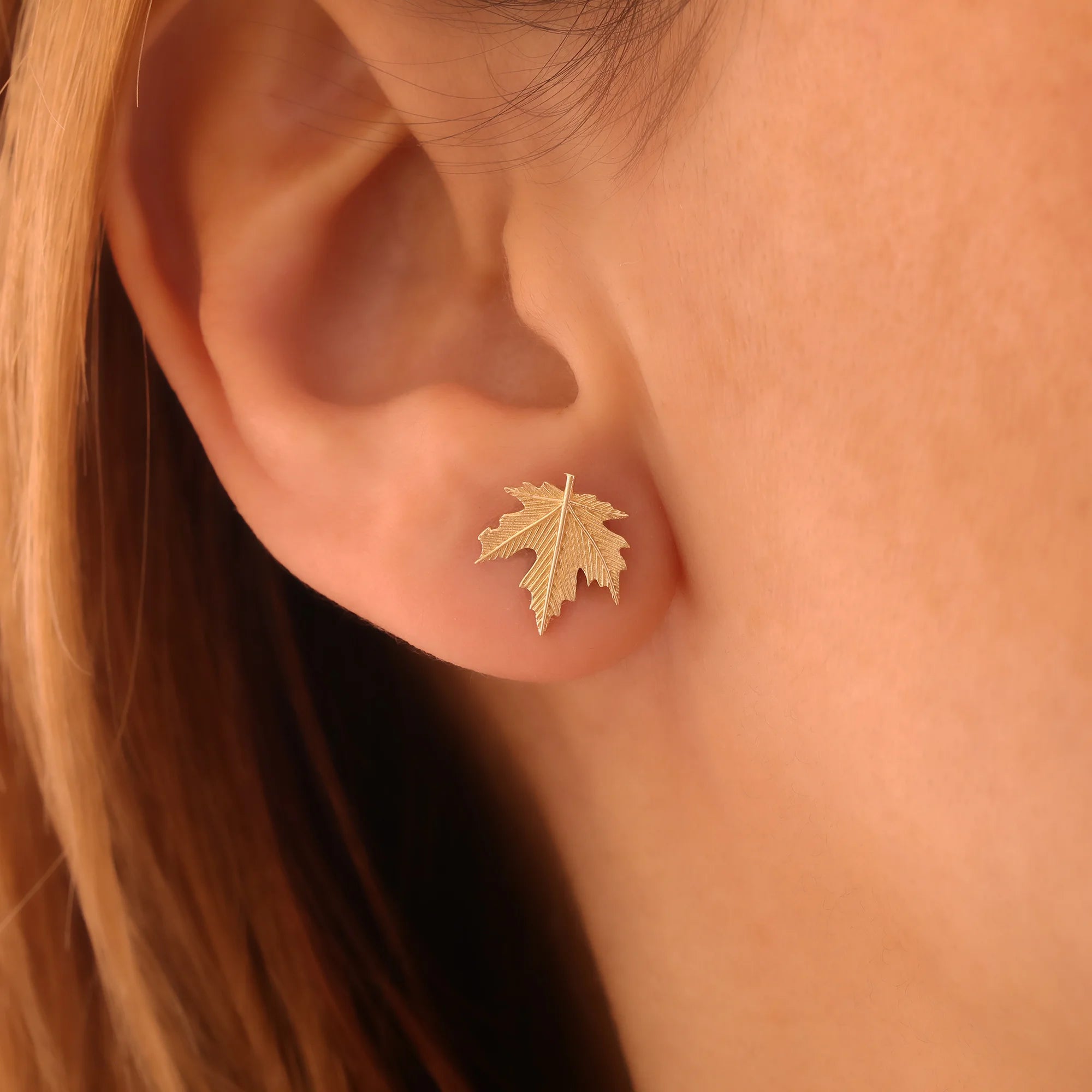 14K Gold Maple Leaf Earrings