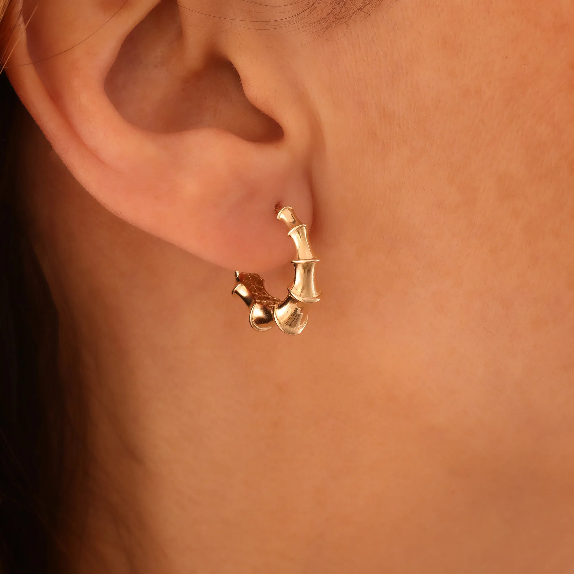 14 Ayar Altın Bambu Halka Küpe