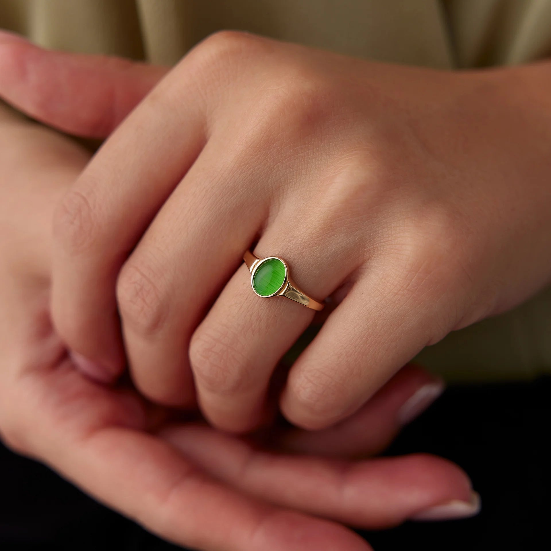 14 Ayar Altın Peridot Taşlı Yüzük