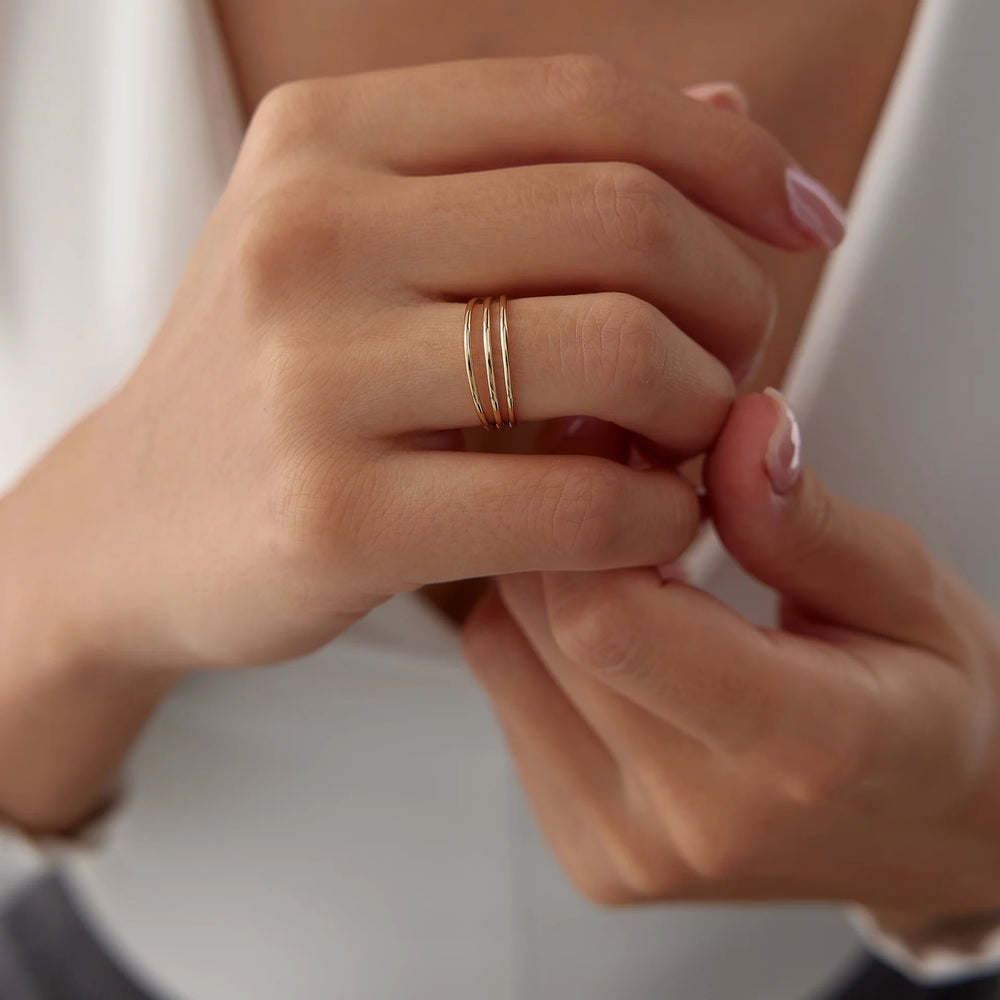 14 Ayar Altın Üç Sıra İnce Yüzük