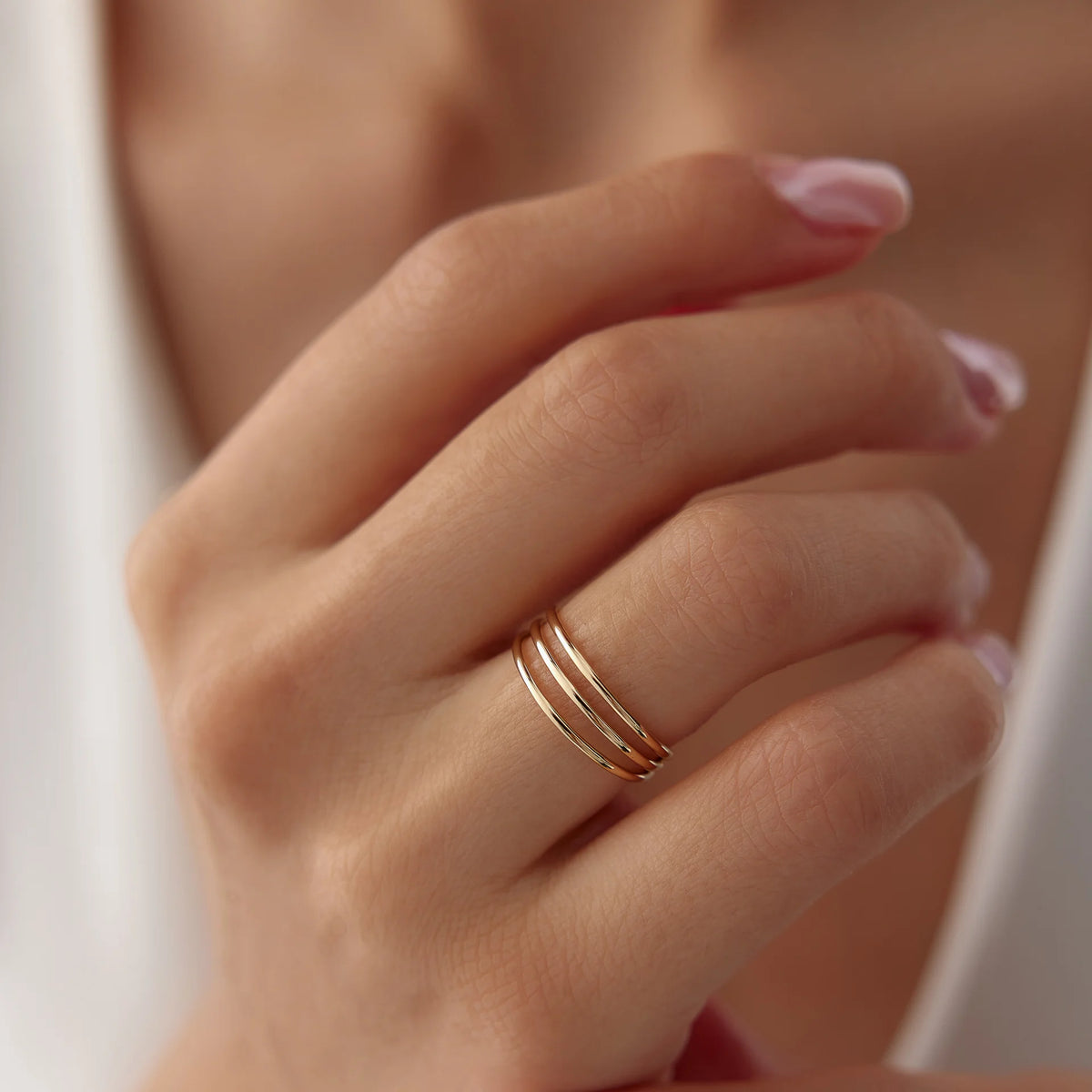 14 Ayar Altın Üç Sıra İnce Yüzük