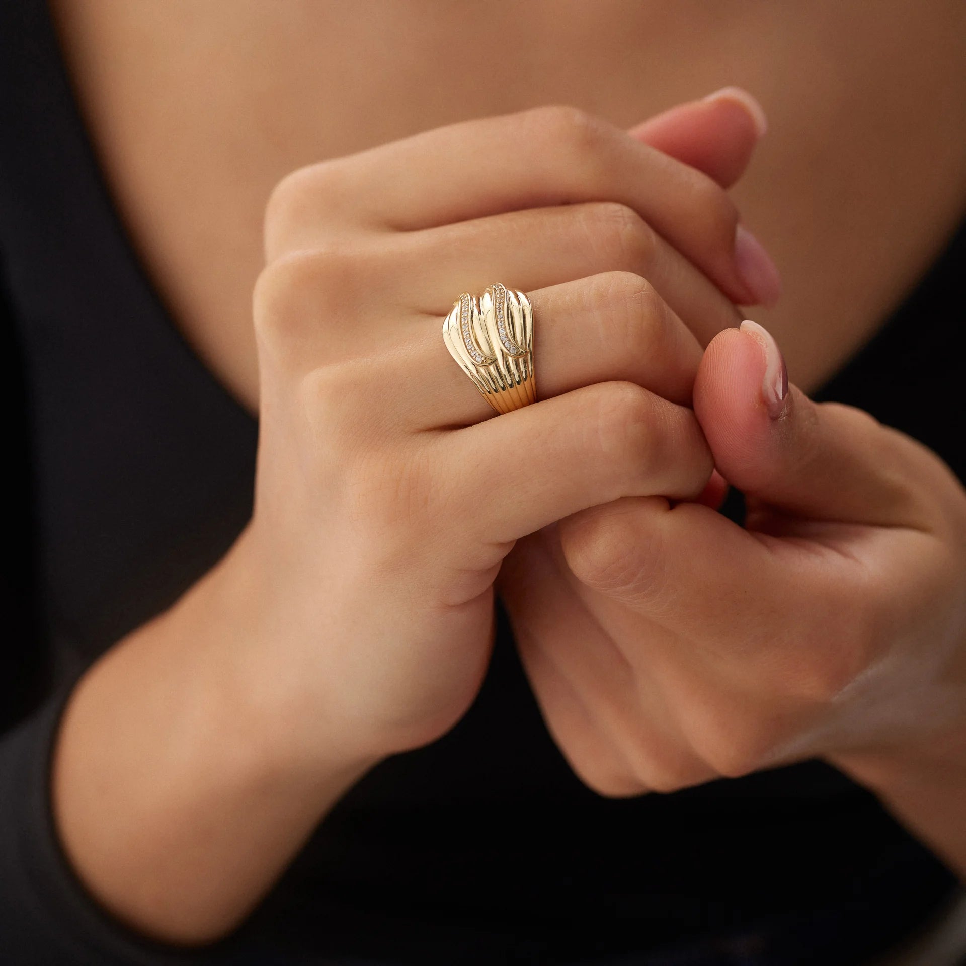 14 Ayar Altın İkili Dalga Yüzük