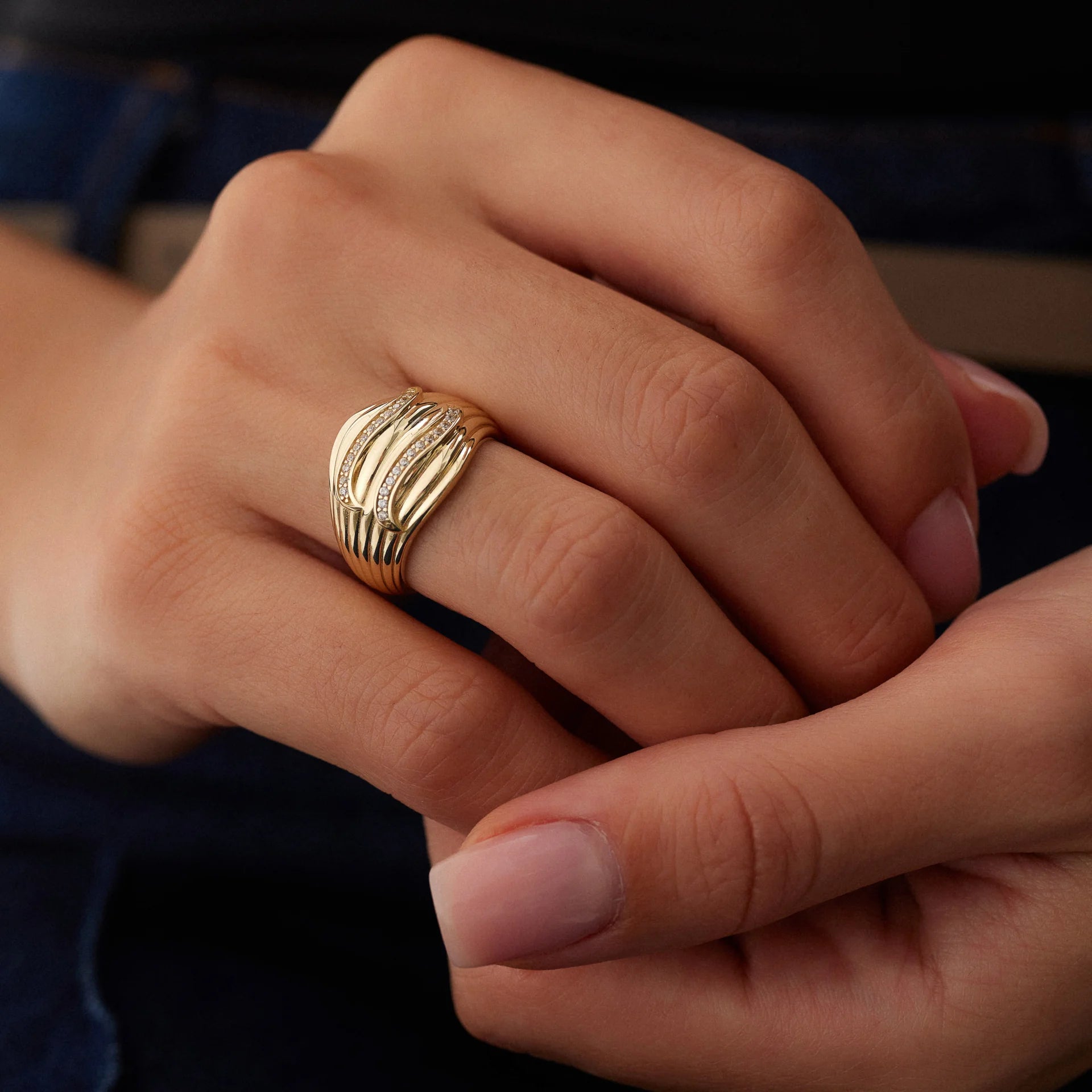 14 Ayar Altın İkili Dalga Yüzük