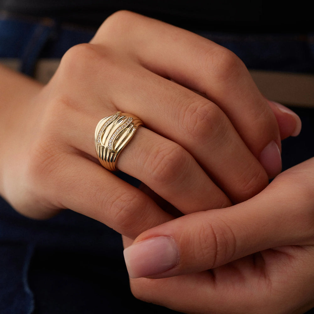 14 Ayar Altın İkili Dalga Yüzük