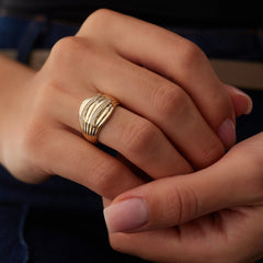 14 Ayar Altın İkili Dalga Yüzük