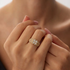 14 Ayar Altın Tasarım Yonca Yüzük